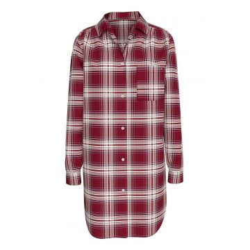 Camasa de noapte in carouri cu nasturi - Alb/Rosu inchis