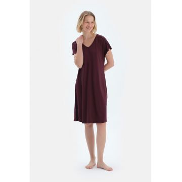 Camasa de noapte scurta cu decolteu in V - Visiniu