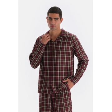 Camasa de pijama cu model in carouri - Rosu inchis/Alb murdar/Maro camel