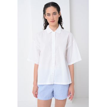 Camasa lejera de pijama din bumbac - Alb