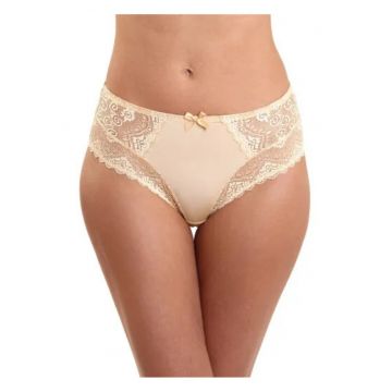 Chiloti cu insertii de dantela si fundita aplicata - Bej