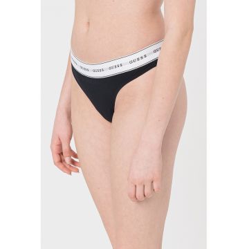 Chiloti tanga cu banda logo in talie - Alb/Negru
