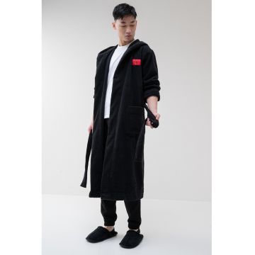 Halat din bumbac terry cu gluga - Negru