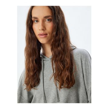 Hanorac crop de casa cu snururi - Gri melange