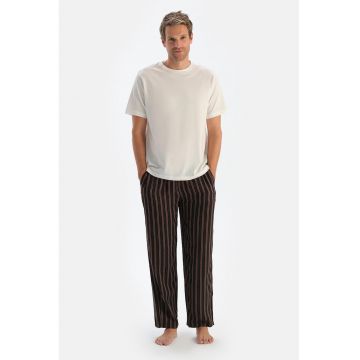 Pantaloni de pijama cu model in dungi si buzunare laterale - Negru/Rosu inchis/Alb murdar