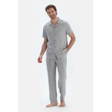 Pantaloni de pijama cu snur de ajustare si model - Gri deschis
