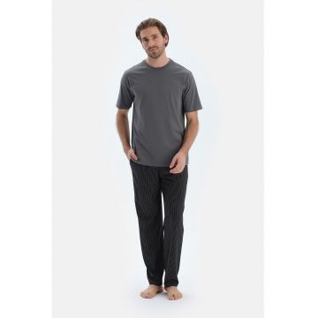 Pantaloni de pijama din amestec de modal cu model in dungi - Negru/Gri inchis