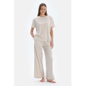 Pantaloni lejeri de pijama cu buzunare - Crem