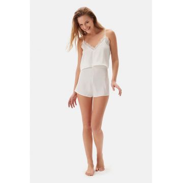 Pantaloni scurti de pijama cu talie inalta - Alb