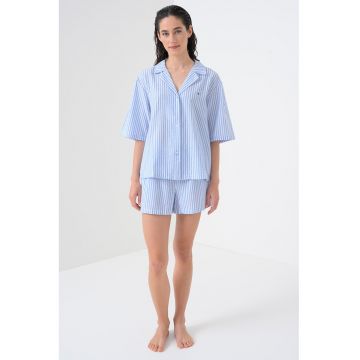Pantaloni scurti de pijama din amestec de in cu model in dungi - Alb/Albastru lavanda