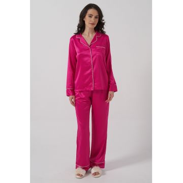 Pijama cu buzunar pe piept - Fucsia