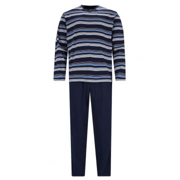 Pijama cu decolteu in V si model in dungi - Albastru