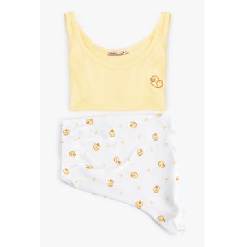 Pijama cu imprimeu si maneci scurte - Alb/Galben pal