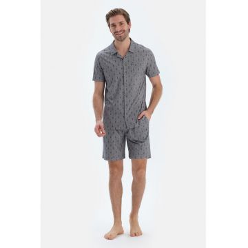 Pijama cu imprimeu si nasturi - Gri inchis