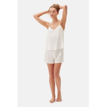 Pijama cu insertii de dantela - Alb