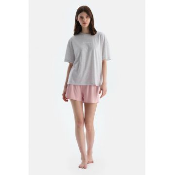 Pijama cu maneci scurte - Roz pastel/Gri melange