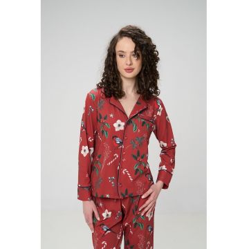 Pijama cu pantaloni lungi din amestec de bumbac organic - Rosu