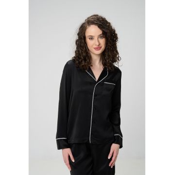 Pijama cu pantaloni lungi si cusaturi contrastante - Negru