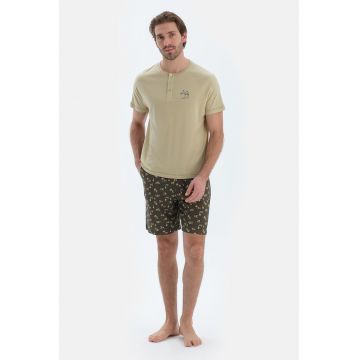 Pijama cu pantaloni scurti din amestec de modal - Verde pal/Kaki
