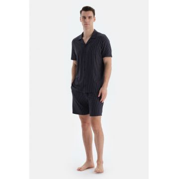 Pijama cu pantaloni scurti si model cu dungi - Rosu/Albastru ultramarin/Albastru lavanda