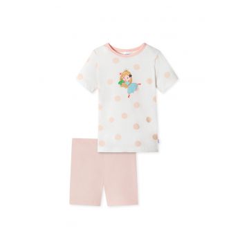 Pijama de bumbac cu imprimeu - Alb/Roz pal