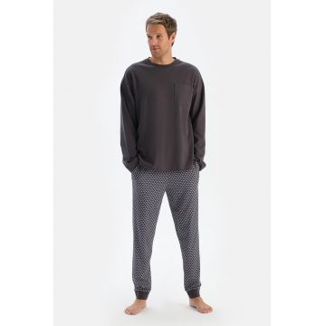 Pijama de bumbac cu pantaloni lungi - Gri deschis/Gri antracit