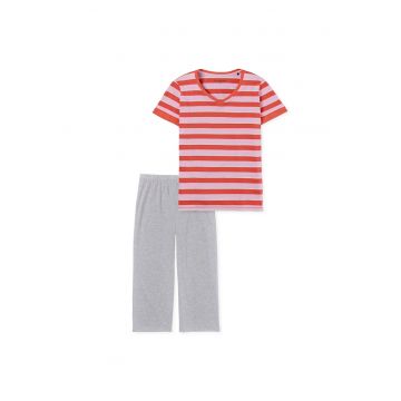 Pijama de bumbac cu pantaloni trei sferturi - Rosu/Gri/Roz