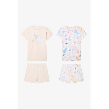 Pijama de bumbac si pantaloni scurti - 2 perechi - Multicolor