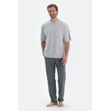 Pijama din amestec de bumbac - Alb murdar/Gri inchis
