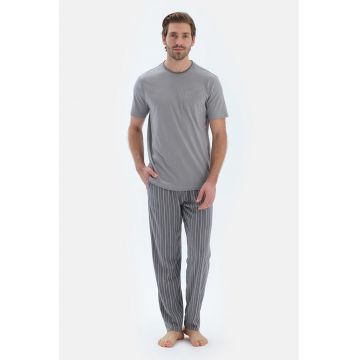 Pijama din amestec de bumbac - Alb murdar/Gri inchis