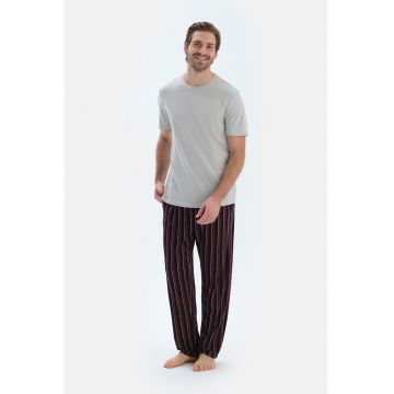 Pijama din amestec de bumbac - Alb/Visiniu/Negru