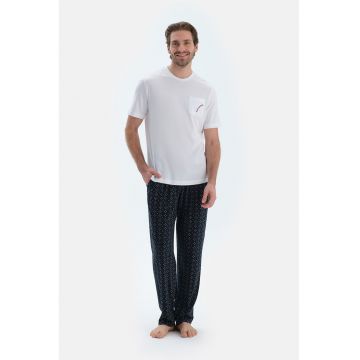 Pijama din amestec de bumbac - Albastru ultramarin/Alb murdar