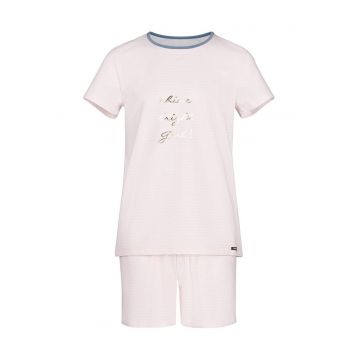 Pijama din amestec de bumbac cu pantaloni scurti - Bej