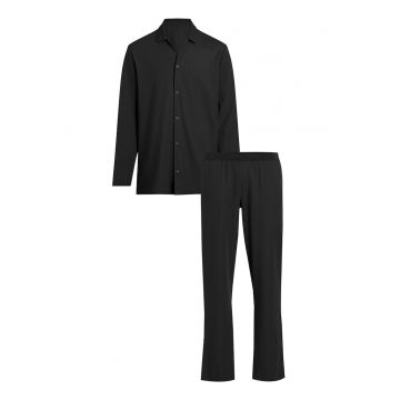 Pijama din amestec de bumbac si modal cu pantaloni lungi - Negru