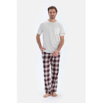 Pijama din amestec de bumbac - Visiniu/Alb murdar