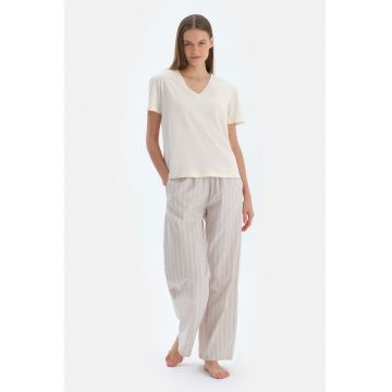 Pijama din amestec de modal - Alb fildes/Bej