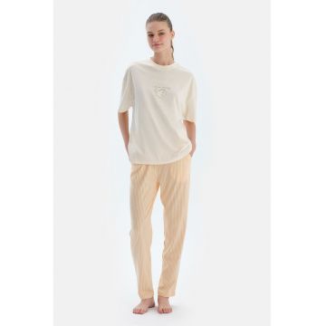 Pijama din amestec de modal cu imprimeu - Alb/Portocaliu pal