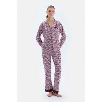 Pijama din amestec de modal cu imprimeu - Alb/Roz pastel/Violet aubergine