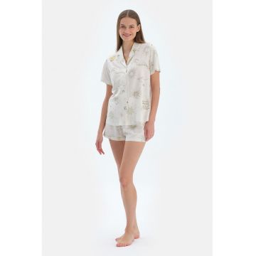 Pijama din amestec de modal cu imprimeu grafic - Galben pal/Verde pal/Alb optic