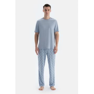 Pijama din amestec de modal cu maneci scurte - Albastru deschis