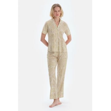 Pijama din amestec de modal cu model grafic - Galben pal/Alb murdar