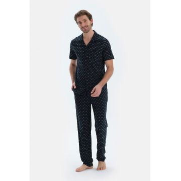 Pijama din amestec de modal cu model - Rosu/Albastru ultramarin/Albastru lavanda