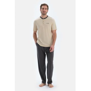 Pijama din amestec de modal si bumbac - Gri/Maro taupe deschis
