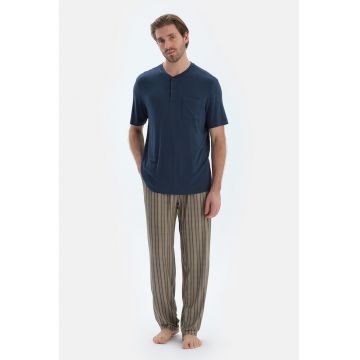 Pijama din amestec de modal - Verde pal/Bleumarin