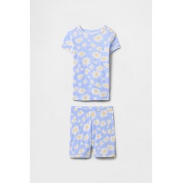 Pijama din bumbac organic cu pantaloni scurti - Alb/Galben/Albastru deschis