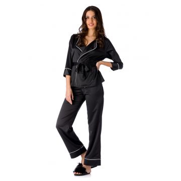 Pijama din satin Iris - Negru
