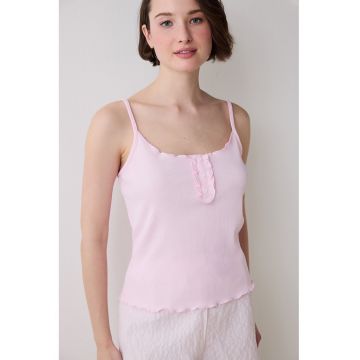 Pijama fara maneci - Alb/Roz pastel