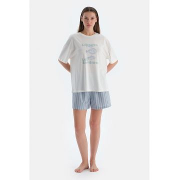 Pijama lejera din amestec de modal - Alb/Albastru pal