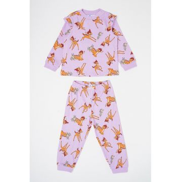 Pijama lunga cu desene - Maro cognac/Portocaliu/Lila