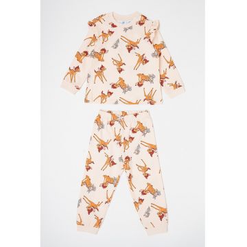 Pijama lunga cu desene - Maro cognac/Portocaliu/Piersica